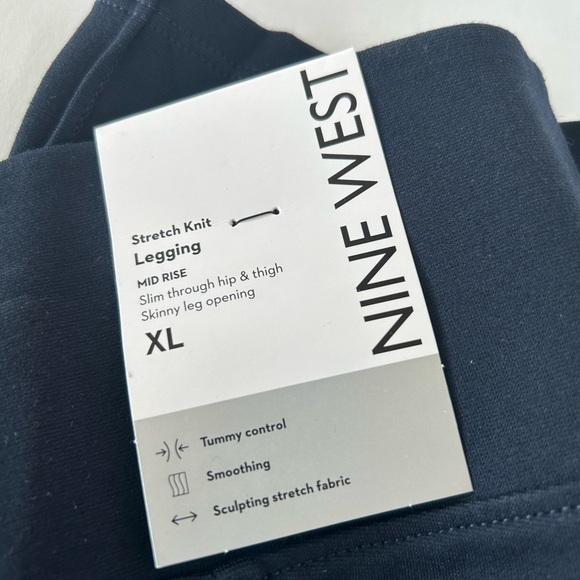 NWT Nine West Navy Ponte Front Seam Wide Waist Band Leggings - Picture 5 of 6